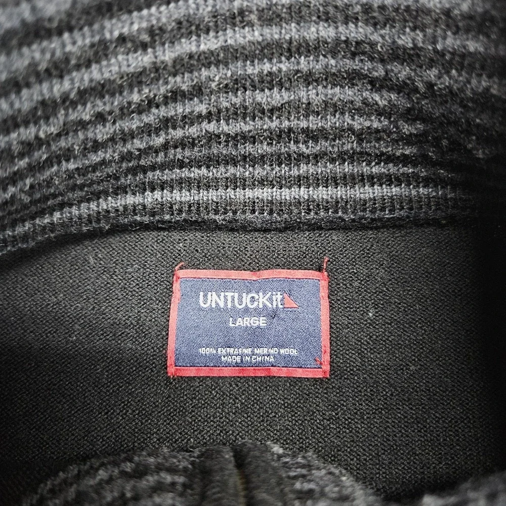 UNTUCKit Belguardo Sweater Mens Large Black Stripe Merino Wool Quarter Zip